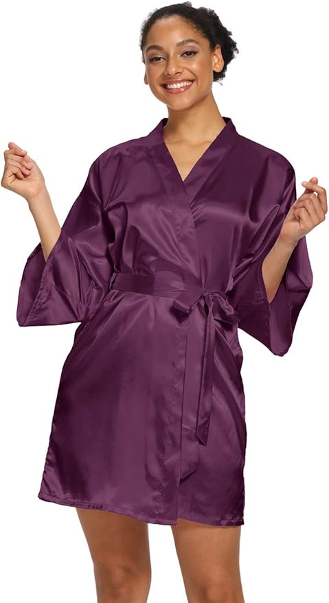 Women's Satin Robes Floral Bridesmaid Robes Short Silk Kimonos Sleepwear
