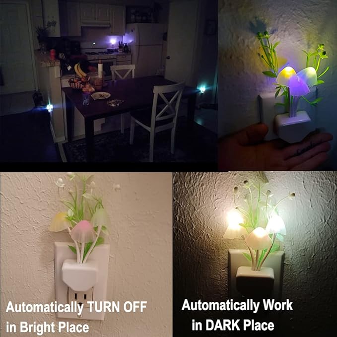 AUSAYE Plug in Night Light, Sensor Light Color Change Cute Mushroom Light LED Nightlights for Kids, Adults, Bedroom, Bathroom,Hallway, Stairs, Kitchen