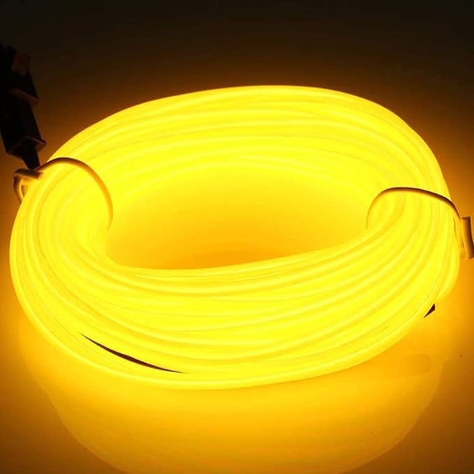JIGUOOR EL Wire Battery Pack 16.4ft / 5m Bright Neon Light Strip 360° Illumination Neon Tube Rope Lights for DIY, Festival, Party Decoration, Pub, Halloween, Chrismas (16.4ft / 5m, Yellow)