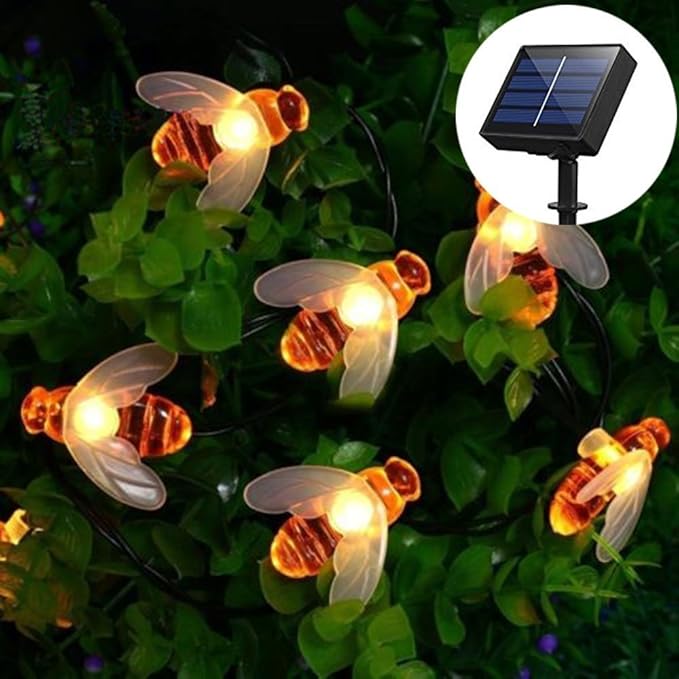 Honeybee Solar String Lights,Waterproof 20FT 30Led Bumble Bee Shape Solar Powered Fairy String Lights for Outdoor Garden Summer Party Wedding Xmas Decoration(Warm White)