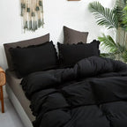 CLOTHKNOW Black Ruffle California King Comforter Set 3Pcs Bedding Comforter Sets Farmhouse Shabby Chic Comforter with 2 x Pillow Cases