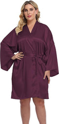 Women's Plus Size Short Silky Bathrobes Satin Kimono Robes Bride Bridesmaid Loungewear Soft Nightgown