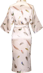 Valennia Women Long Silky Bathrobe Satin Kimono Robe Floral Printed Dressing Gown Sleepwear