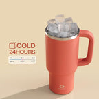 ENCOOL 32 oz Tumbler with Handle and Straw: Stainless Steel Insulated Tumbler Keeps Cold for 24 Hours, Leakproof Travel Cup Fits in Cup Holder and BPA-Free,Tawny Orange