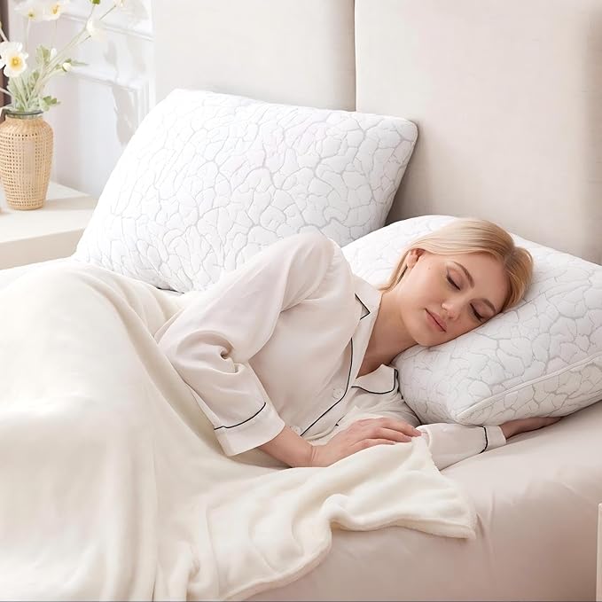 Cooling Pillows for Sleeping 1 Pack, Standard Size Adjustable Shredded Memory Foam Pillows, Firm Bed Pillows for Side, Back, Stomach, Hot Sleepers, Cold Single Pillow for College Dorm Room