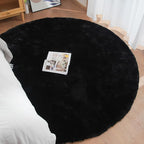 ORINOVA Round Rugs 6ft Faux Rabbit Fur Rug Fluffy Rug for Bedroom Black Faux Fur Machine Washable Area Rugs Living Room Teen Room Home Decor