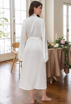 Women Sexy Satin Lace Robe,Long Sleeve Silk Bathrobe with Belt Soft Lightweight Full Length Sleepwear