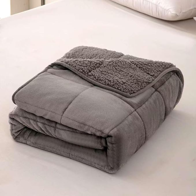 Sherpa 5lb Weighted Blanket for Adult, Both Sides Reversible Velvet Soft Plush Weighted Heavy Blanket for All Season Grey 36in*48in
