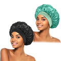 ZHENSILK 2Pcs Silk Bonnet for Sleeping, Satin Hair Bonnets, Soft Elastic Band Silk Sleep Cap, Hair Wrap for Women (Black Green)