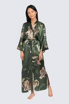 KIM+ONO Plus Size Luxury Kimono Robe for Women | Long Satin Floral Robe | Original Design | Removable Waist Tie Closure