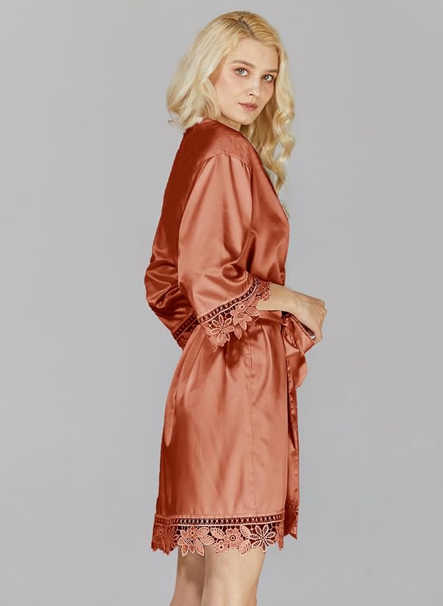 Silk Robes for Womens 2Pcs Satin Robe Kimonos Bridesmaid Bride Lace Bathrobes Sleepwear Bridal Silky Loungewear Wedding Robes