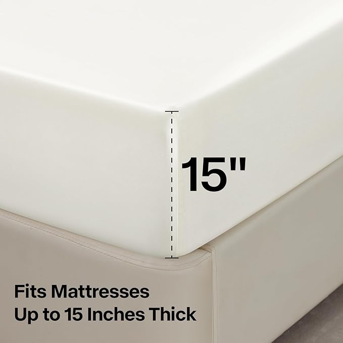 BEDELITE Satin Sheets Twin XL Size Bed Set, Luxury Soft Ivory White Silky Sheets for Hair and Skin, Similar to Silk Bed Sheets Set 3 Pieces （1 Deep Pocket Fitted Sheet, 1 Flat Sheet, and 1 Pillowcase）