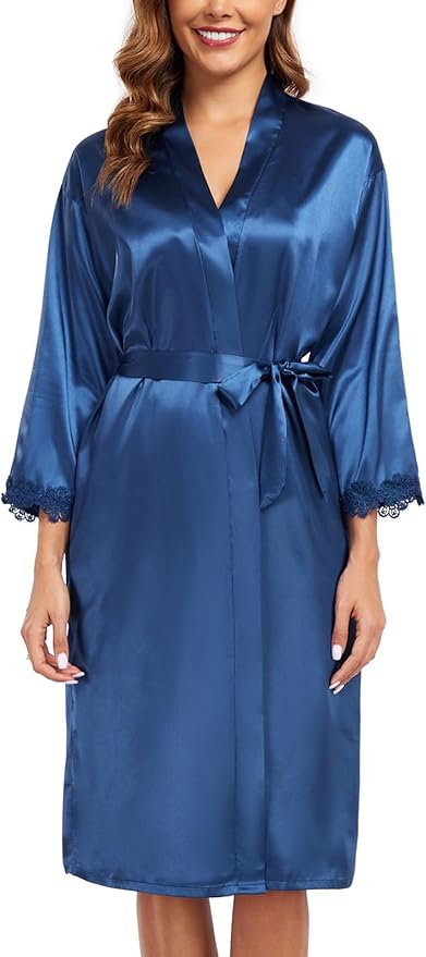 BestWendding Women's Silk Robe Set 2 Pieces Pajamas Sets Sexy Soft Satin Robe with V Neck Camisole Lingerie Nightgown