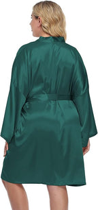 Women's Plus Size Satin Kimono Robes Short Silk Bathrobe Bridesmaid Wedding Party Nightgown Sleepwear