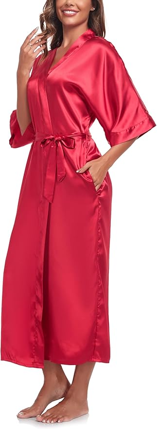 Womens Long Silky Robe Satin Kimono Robes Silk Bathrobe for Wedding Party Full Length Dressing Gown