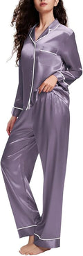 Lonxu Silk Satin Womens Pajama Sets Button Down Sleepwear Loungewear XS~3XL