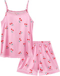 Weixinbuy Girls Pajamas Silk PJS Set Sleeveless Pajama Tank Elastic Waist Shorts Sleepwear Kids Summer Nightwear Clothes Set