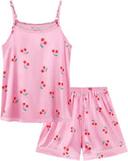 Weixinbuy Girls Pajamas Silk PJS Set Sleeveless Pajama Tank Elastic Waist Shorts Sleepwear Kids Summer Nightwear Clothes Set