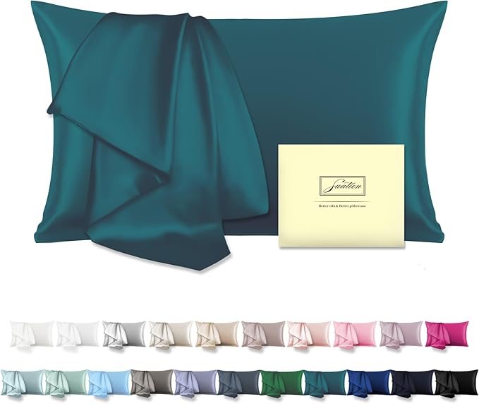 Mulberry Silk Pillowcase for Hair and Skin Standard Size 20"X 26" Pillow Case with Hidden Zipper Soft Breathable Smooth Cooling Silk Pillow Covers for Sleeping (Teal,Standard,1Pcs)