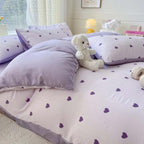 Nayoroom Purple Heart Duvet Cover Queen Size Cute Hearts Coquette Bedding Set Kids Girls Heart-Shaped Comforter Cover with Zipper Closure Soft Breathable Microfiber