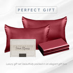 Elegant Comfort 4-Pack Standard/Queen Satin Pillowcase Set with Hidden Zipper Closure, Burgundy, 20" x 30"