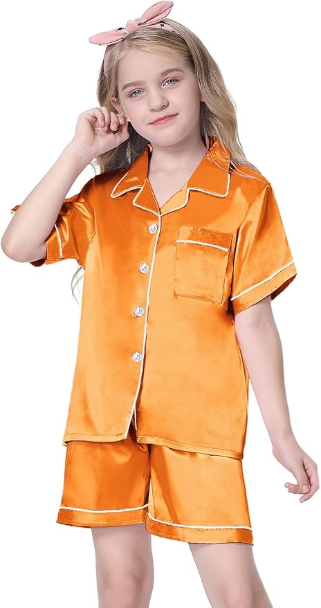 Girls & Womens Satin Pajamas Set, Silk Button-Down Sleepwear 2 Piece Nightwear, 3 Years - Women XXL