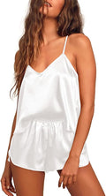 Ekouaer Silk Pajamas for Women Satin Cami Pjs Set V Neck Camisole Shorts Set Adjustable Strap Sleepwear