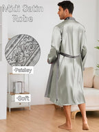 ChiaoLezhee Mens Satin Bath Robe with Shorts Set, Silk Paisley Kimono Lightweight, Soft Long Sleeve Sleepwear