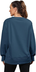 Nirovien Womens Oversized Crewneck Sweatshirt Side Slit Long Sleeve Pullover Slouchy Fit Tops