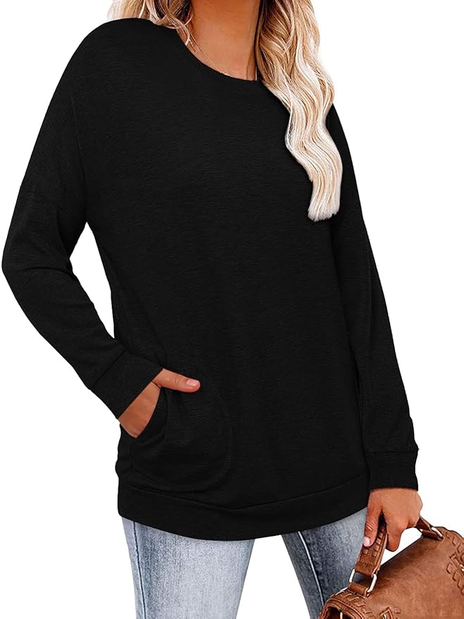 Magritta Women's Long Sleeve Leopard Color Block Tunic Comfy Crewneck T Shirt Tops Black XL