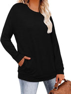 Magritta Women's Long Sleeve Leopard Color Block Tunic Comfy Crewneck T Shirt Tops Black XL