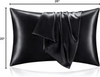 BEDELITE Satin Pillowcase for Hair and Skin, Super Soft and Cooling Similar to Silk Pillow Cases 2 Pack with Envelope Closure, Gift for Women Men(20"x26" Standard Size, Black)