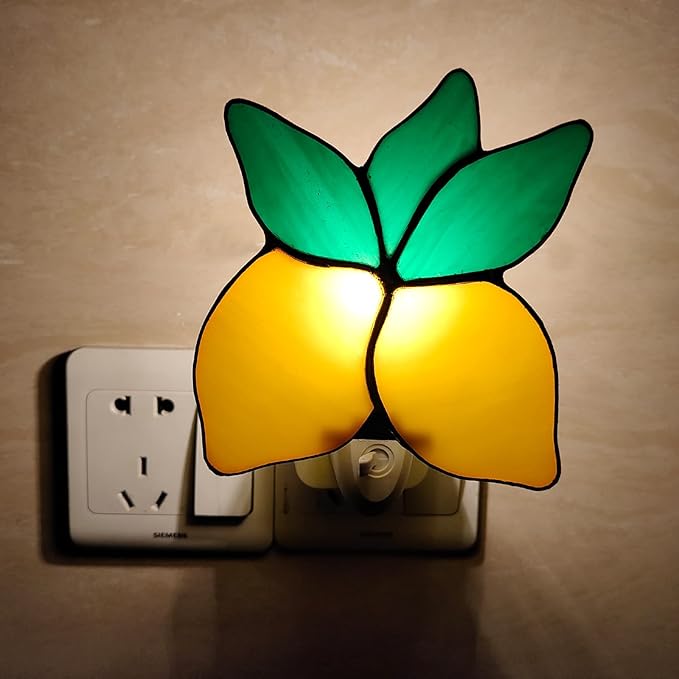 CHEZBABY Stained Glass Night Light Plug into Wall Lamp Decorative Accent Nightlight for Hallway Bedroom Bathroom Kitchen Home Décor(Lemon)