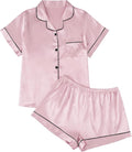 LILLUSORY Silk Satin Pajama Set for Women 2 Piece Lounge Pjs Winter Matching Summer Sleepwear Button Down Shirt Shorts