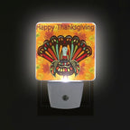 Plug in Night Light Lamp, Happy Thanksgiving Beautiful Colorful Ethnic Turkey Bird Autumn Dusk to Dawn Sensor LED Nightlight Smart Automatically Lights Bedroom, Bathroom, Kitchen, Hallway, Stairs, Ene