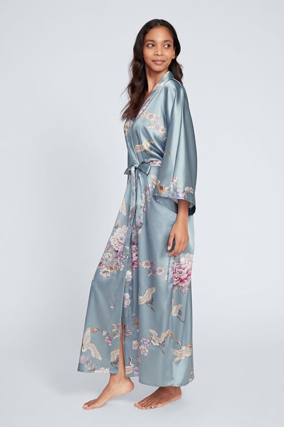 KIM+ONO Plus Size Luxury Kimono Robe for Women | Long Satin Floral Robe | Original Design | Removable Waist Tie Closure