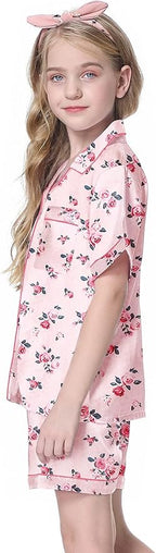 Girls & Womens Satin Pajamas Set, Silk Button-Down Sleepwear 2 Piece Nightwear, 3 Years - Women XXL