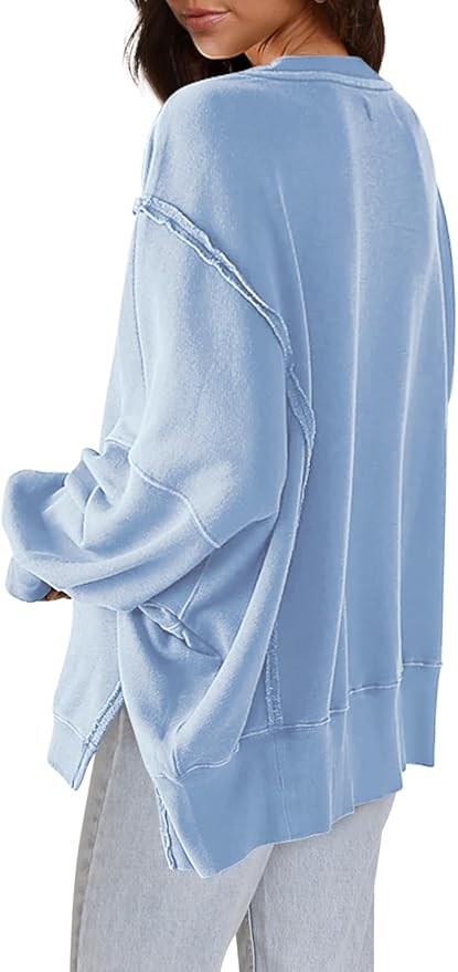 Nirovien Womens Oversized Crewneck Sweatshirt Side Slit Long Sleeve Pullover Slouchy Fit Tops