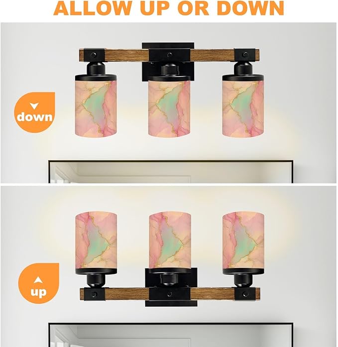Vanity Lights for Bathroom Wall Lights for Bedroom Living Room Pastel Pink Blue Marble Texture Gold Veins Abstract Art Modern Bathroom Light Fixtures Wall Sconces 3 Light Home Decor