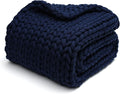 YnM Weighted Blanket, Handmade Chunky Knitted Design, Soft and Cozy, Temperature Regulating and Breathable, Machine Washable Throw for Sleep or Home Decor (Prussian Blue, 50x60 Inch, 10lbs)
