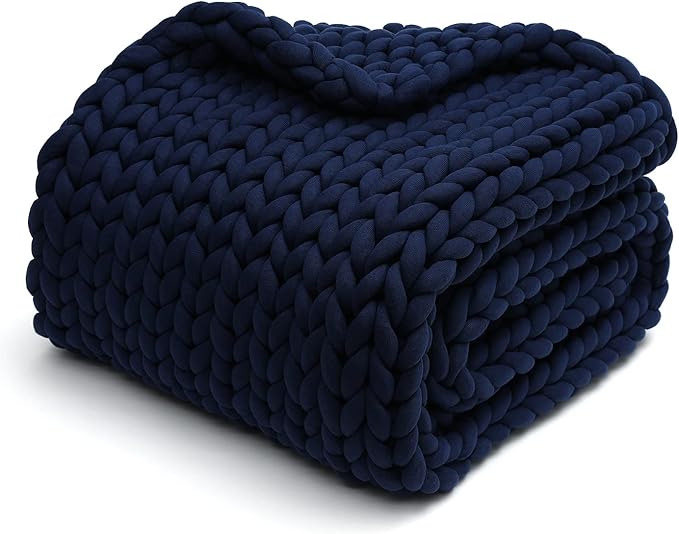 YnM Weighted Blanket, Handmade Chunky Knitted Design, Soft and Cozy, Temperature Regulating and Breathable, Machine Washable Throw for Sleep or Home Decor (Prussian Blue, 60x80 Inch, 20lbs)