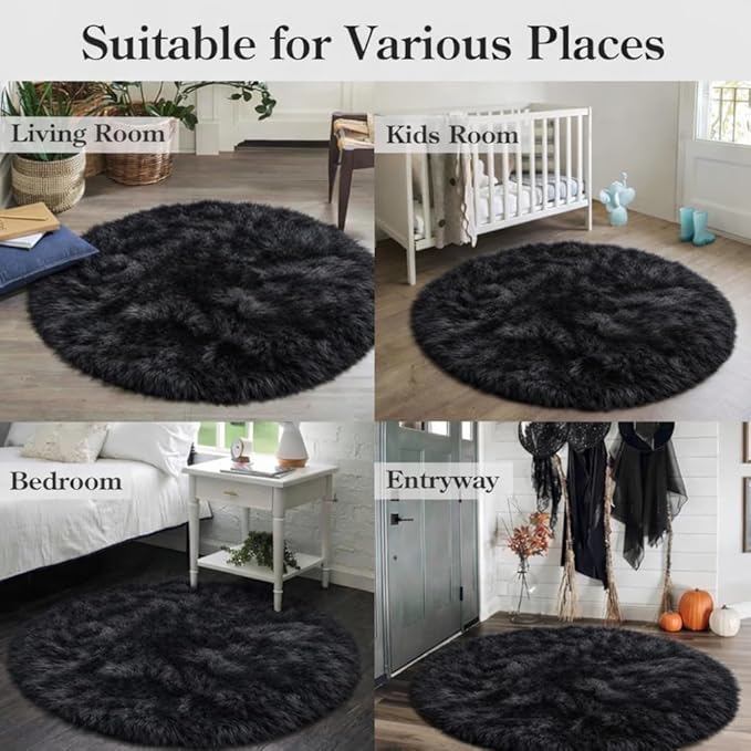 M&D Home Essentials Luxury Cloud-Soft Round Fluffy Rug 36 Inch Plush Bedside Accent Rug for Bedroom, Dorm & Cozy Small Spaces, Ultra Soft Faux Fur Feel