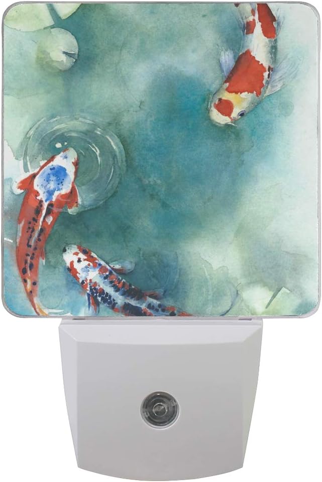 Plug in Night Light Japanese Koi Fish in The Pond Lamp Ultra-Slim, Cool-Touch Dusk to Dawn Sensor LED Nightlight Smart Light Automatically Lights for Kids Adults and Nursery Decor Night Light