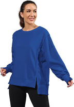 Nirovien Womens Oversized Crewneck Sweatshirt Side Slit Long Sleeve Pullover Slouchy Fit Tops