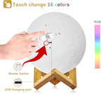 LOGROTATE Moon Lamp 16 Colors, Dimmable, Rechargeable Lunar Night Light (5.9 inch) Full Set with Wooden Stand, Remote & Touch Control - Cool Nursery Decor for Baby Kids Bedroom, Birthday Day Gifts