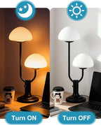 Lightdot Mushroom Table Lamp for Bedroom, Desk Bedside Small Lamps for Living Room Night Stands, Cute Modern Mid Century Lamps Dimmable with 2 LED Bulbs, Unique Aesthetic Home Decor-Black