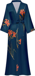 Kihnop Women's Floral Long Kimono Robe Long Satin Robe Long Silk Robe Ladies Kimonos Silky Bathrobe Cover Up, One Size