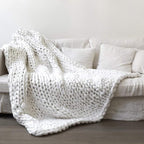 Chunky Knit Blanket Hand Made Merino Wool Throw Boho Bedroom Sofa Home Decor Giant Yarn(White 40"x60")