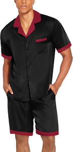Ekouaer Men Satin Silk Pajamas Set with Pockets Sleepwear Shorts Satin Summer Loungewear 2 Piece Button Down Set S-3XL