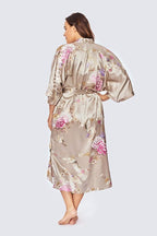 KIM+ONO Plus Size Luxury Kimono Robe for Women | Long Satin Floral Robe | Original Design | Removable Waist Tie Closure